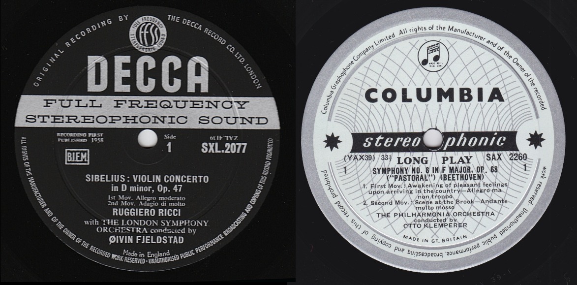 Decca & Columbia classical stereo labels from the late 1950s