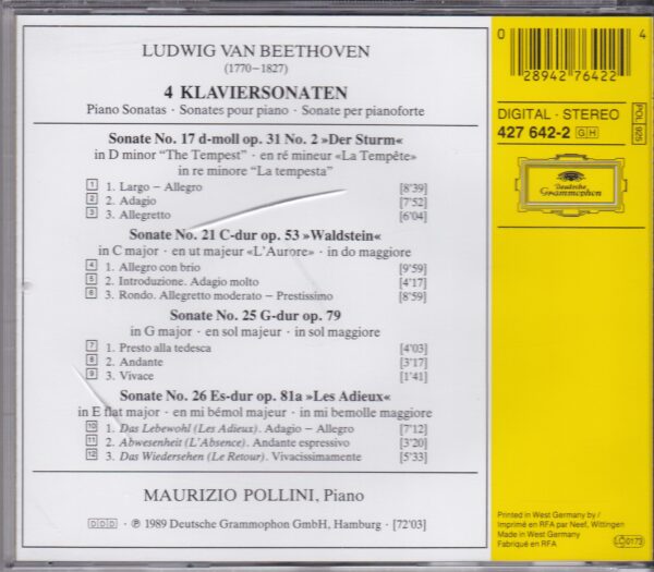 Beethoven: Piano Sonatas, The Tempest, Waldstein etc - Maurizio Pollini | CD, Deutsche Grammophon