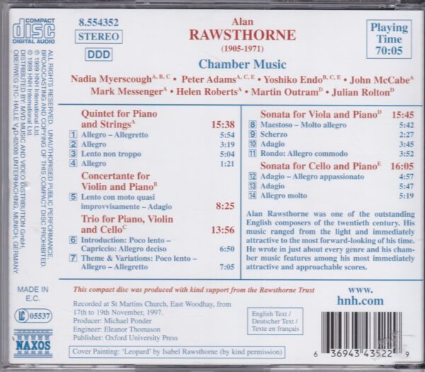 Alan Rawsthorne: Chamber Music - Piano Quintet, Piano Trio etc - Rogeri Trio, John McCabe | CD, Naxos