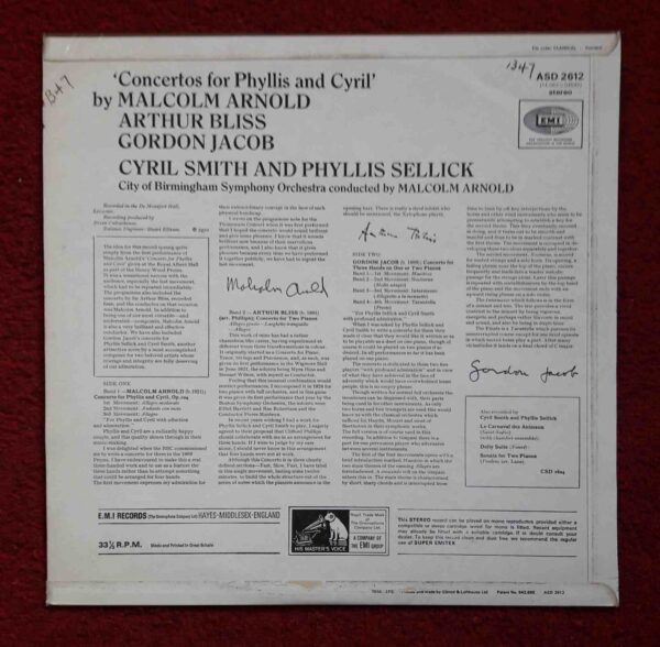 Arnold, Bliss & Jacob: Concertos For Phyllis and Cyril - Cyril Smith & Phyllis Sellick, City of Birmingham SO, Arnold | Vinyl LP, HMV