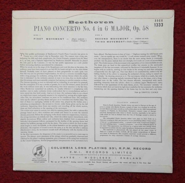 Beethoven: Piano Concerto No.4 in G. Major, Op.58 - Claudio Arrau, Philharmonia Orch, Galliera | Vinyl LP, Columbia