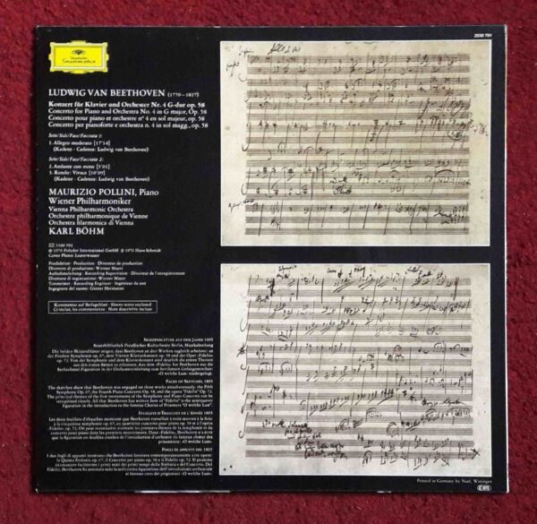 Beethoven: Piano Concerto No.4 in G. Major, Op.58 - Maurizio Pollini, Vienna PO, Bohm | Vinyl LP, Deutsche Grammophon