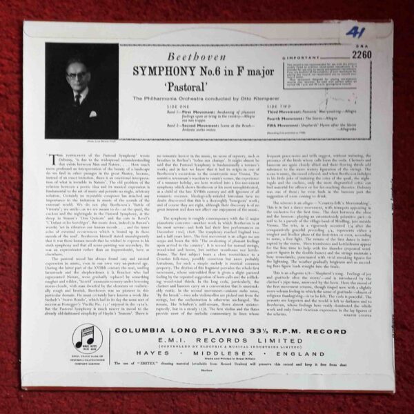 Beethoven: Symphony No.6 in F. Major, Op.68 "Pastoral" - Philharminonia Orch, Klemperer | Vinyl LP, Columbia
