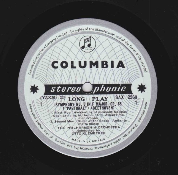 Beethoven: Symphony No.6 in F. Major, Op.68 "Pastoral" - Philharminonia Orch, Klemperer | Vinyl LP, Columbia