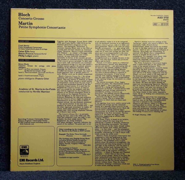 Bloch & Martin: Concerto Grosso; Petite Symphonie Concertante - Ellis, Preston, Ledger, Academy of St. Martin in the Fields, Marriner | Vinyl LP, HMV