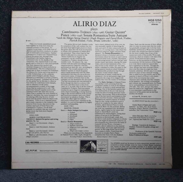 Castelnuovo-Tedesco, Ponce: Guitar Quintet; Suite Antique; Sonata Romantica - Alirio Diaz, Allegri String Quartet | Vinyl LP, HMV