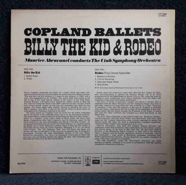 Copland: Billy The Kid; Rodeo- Four Dance Episodes - Utah SO, Abravanel | Vinyl LP, Classics For Pleasure