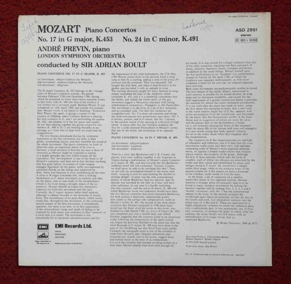 Mozart: Piano Concertos No.17, K.453 & No.24, K.491 - Andre Previn, London SO, Boult | Vinyl LP, HMV