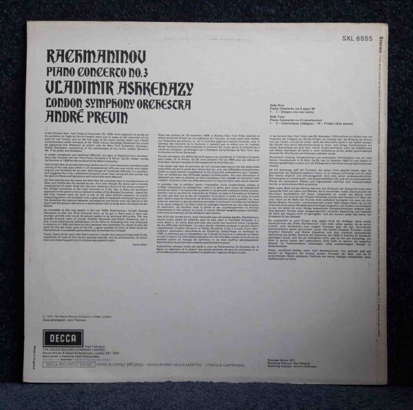 Rachmaninov: Piano Concerto No.3, Op.30 - Vladimir Ashkenazy, London SO, Previn | Vinyl LP, Decca