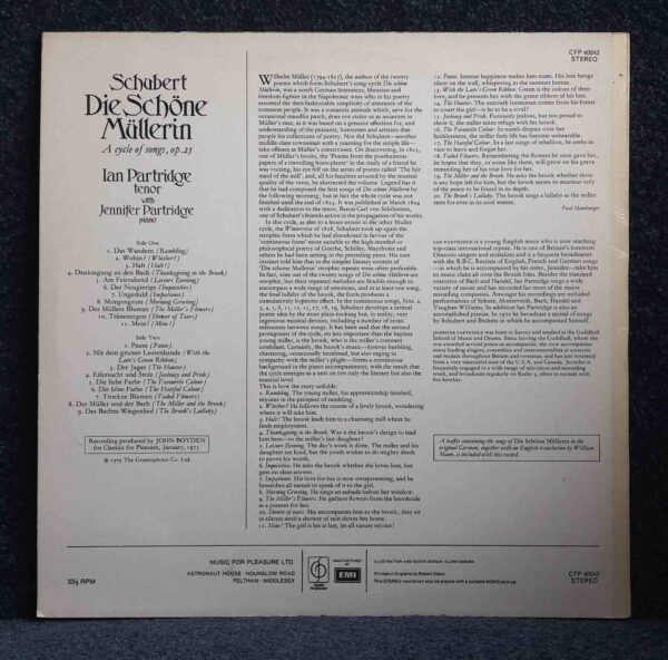 Schubert: Die Schone Mulllerin - Ian & Jennifer Partridge | Vinyl LP, Classics For Pleasure