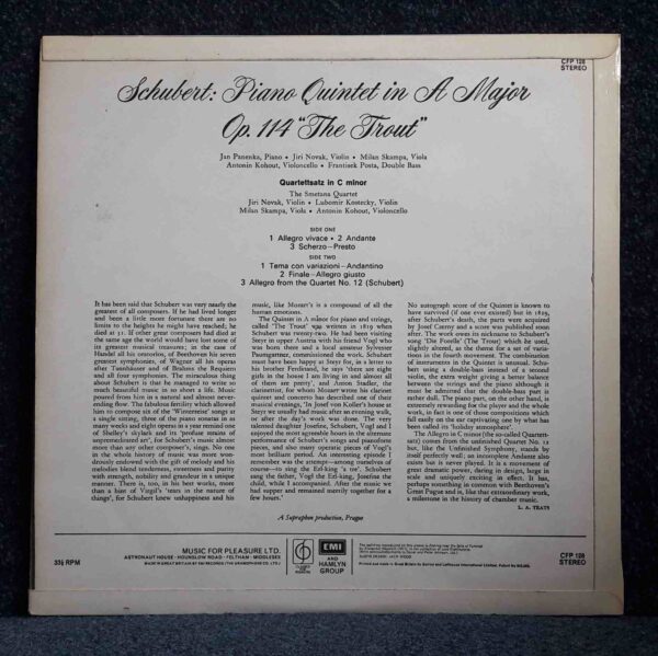 Schubert: Trout Quintet; Quartettsatz - Jan Panenka, Smetana Qt | Vinyl LP, Classics For Pleasure