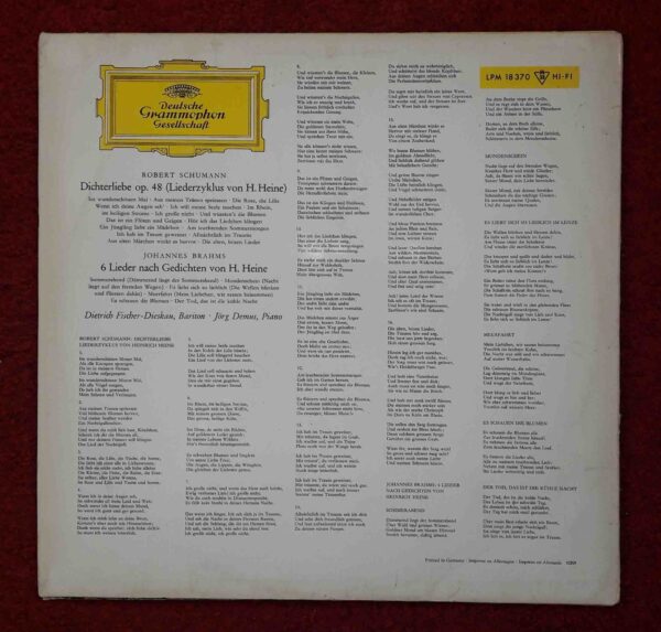 Schumann & Brahms: Dichterliebe Op.48; 6 Lieder - Dietrich Fischer- Dieskau & Jorg Demus | Vinyl LP, Deutsche Grammophon