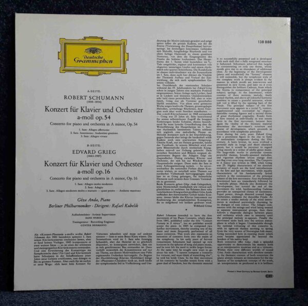 Schumann & Grieg: Piano Concertos in A. Minor - Geza Anda, Berlin PO, Kubelik | Vinyl LP, Deutsche Grammophon