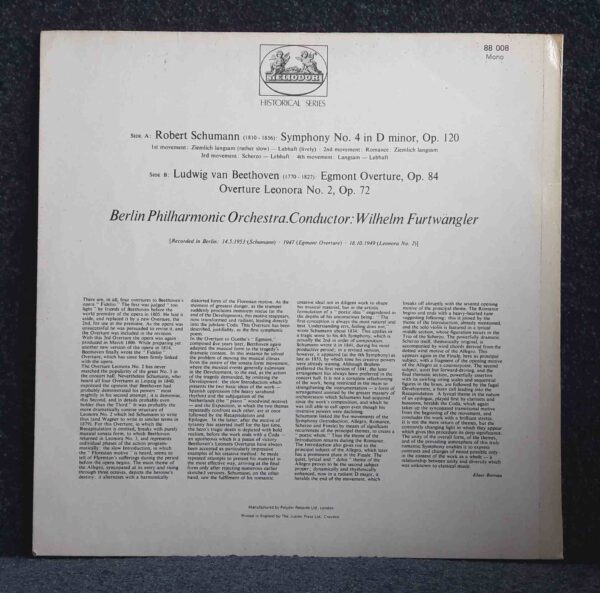 Schumann & Beethoven: Symphony No.4; Egmont & Leonore Overtures (Furtwangler Edition Vol.3) - Berlin PO, Furtwangler | Vinyl LP, Heliodor