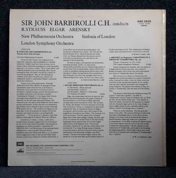 Strauss, Elgar & Arensky: Metamorphosen; Serenade For Strings etc - New PO, London SO, Sinfonia of London, Barbirolli | Vinyl LP, HMV
