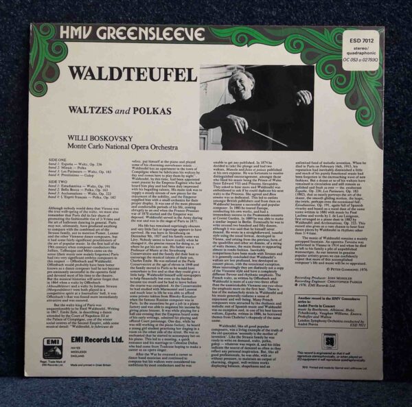 Waldteufel: Waltzes and Polkas - Monte Carlo National Opera Orch, Boskovsky | Vinyl LP, HMV Greensleeve
