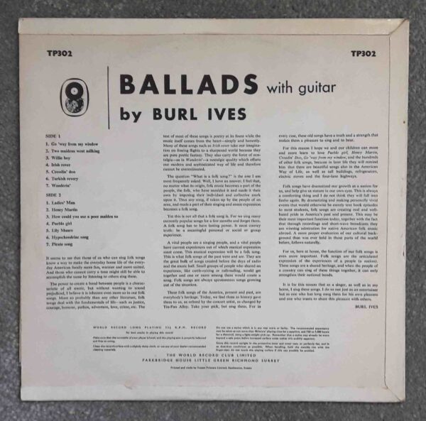 Burl Ives: Ballads With Guitar | Vinyl LP, World Record Club