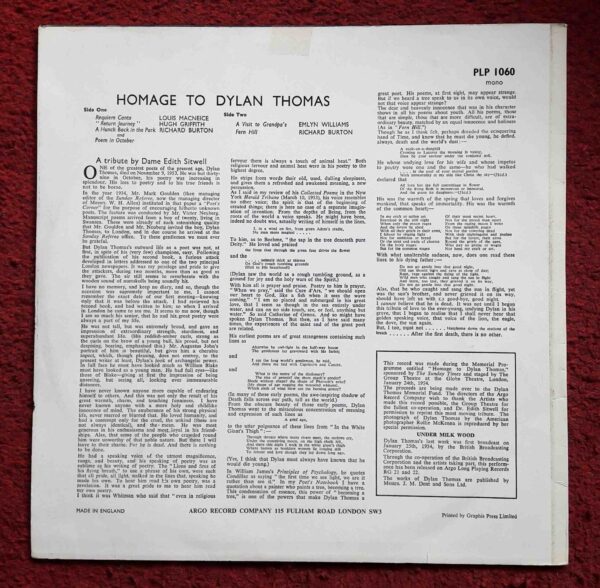 Richard Burton, Hugh Griffith, Louis MacNeice & Emlyn Williams: Homage to Dylan Thomas | Vinyl LP, Argo