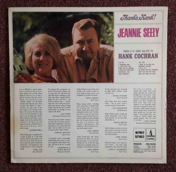 Jeannie Seely: Thanks, Hank! | Vinyl LP, Monument