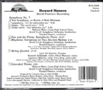 Howard Hanson: A Sea Symphony; Pan and the Priest; Variations on Two Ancient Hymn Tunes - World Youth SO, Hanson; Lyric Art Qt Houston | CD, Bay Cities